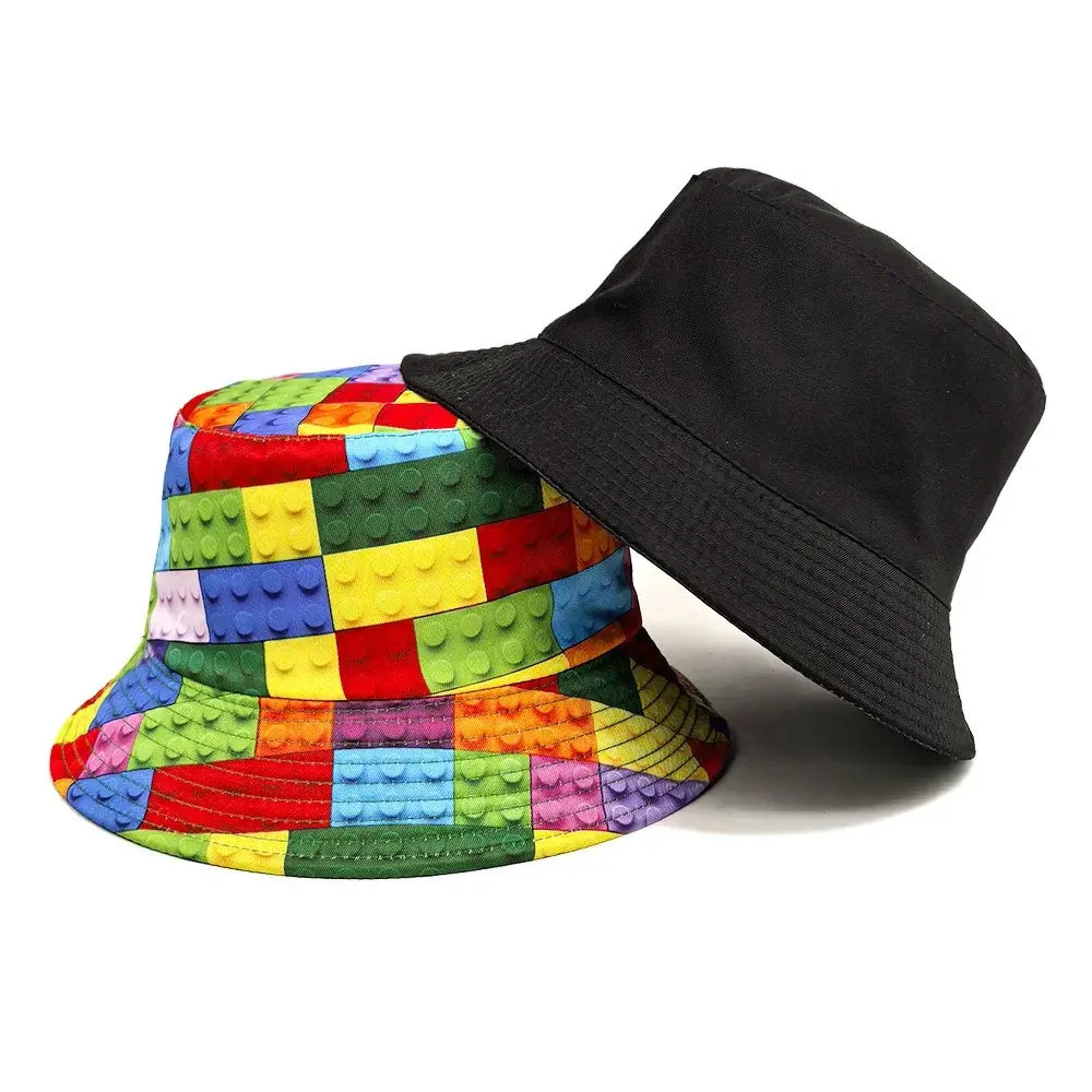 Fashion Bucket Hat Blocks Printing Pattern Fisherman Hats For Holiday Double Sides Panama Cap Unisex Outdoor Beach New Travel