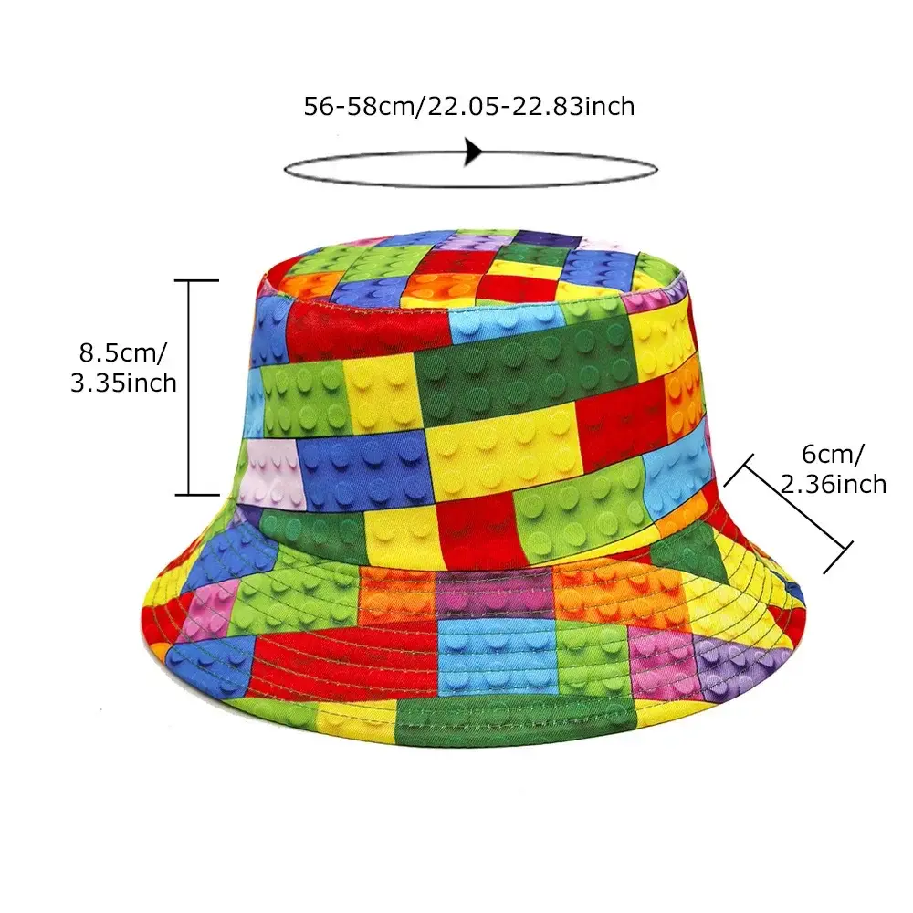 Fashion Bucket Hat Blocks Printing Pattern Fisherman Hats For Holiday Double Sides Panama Cap Unisex Outdoor Beach New Travel