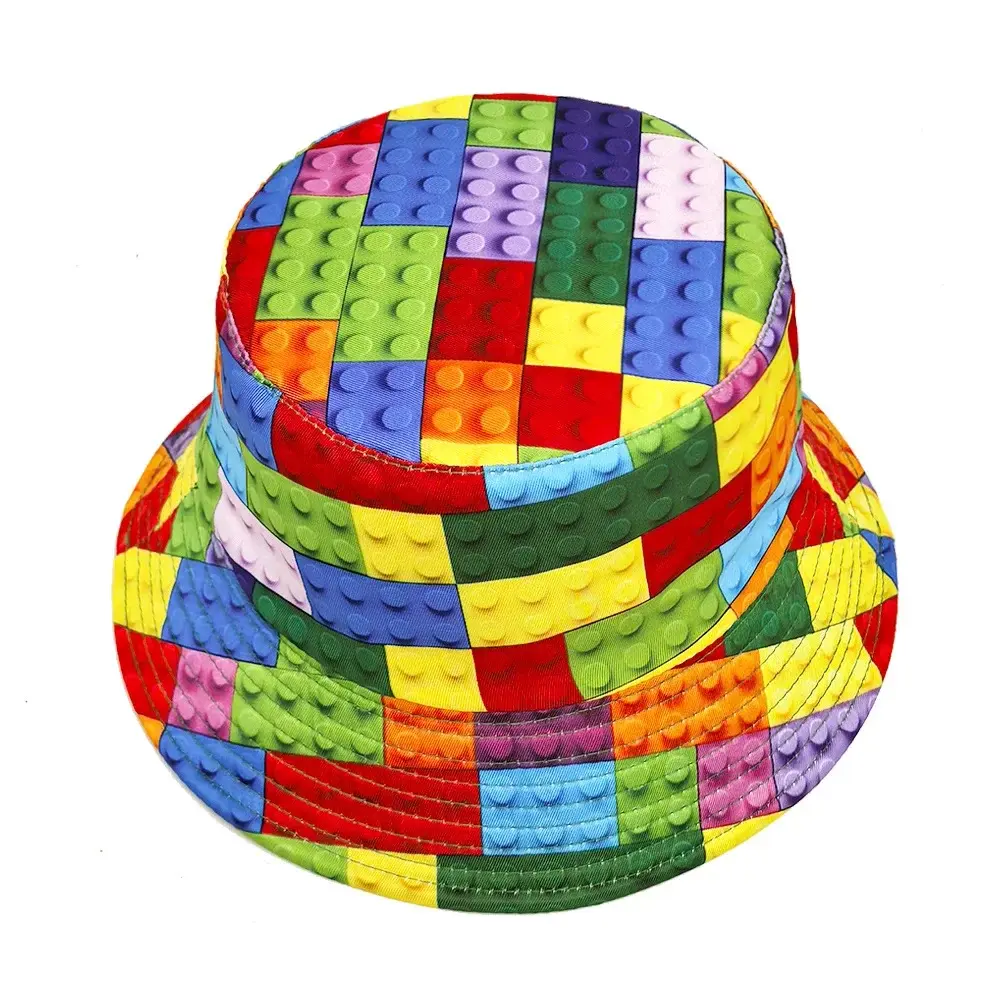 Fashion Bucket Hat Blocks Printing Pattern Fisherman Hats For Holiday Double Sides Panama Cap Unisex Outdoor Beach New Travel