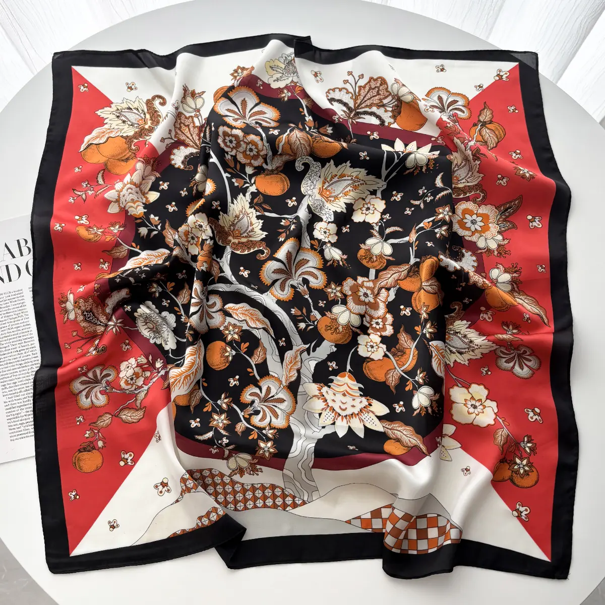 70*70cm Silk Square Scarf Women Fashion Korean Version Fruit Print Neck Ties Female Foulard Bandana Hijab Head Scarf Neckerchief