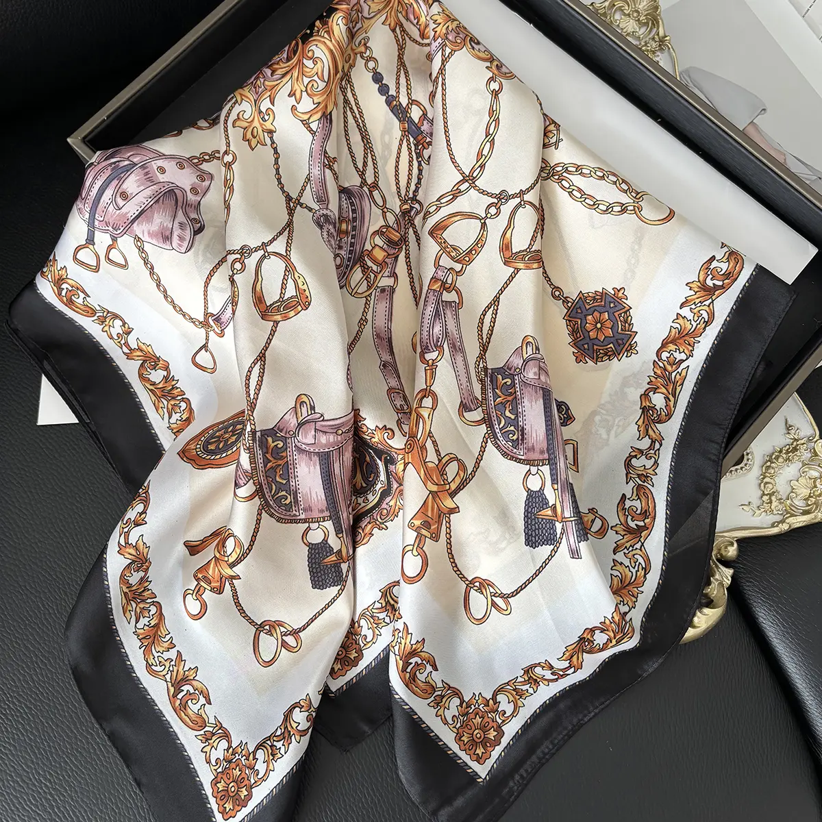 Luxury Flower Print Designer Scarf Soft Satin Women Scarves Bandana Hijab Neckerchief Shawl Kerchief Hair Band Foulard Lady