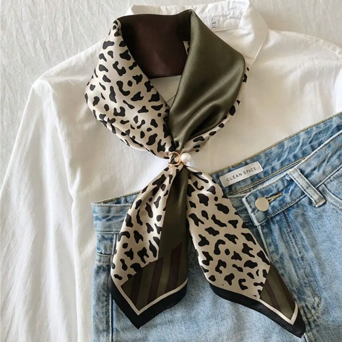70cm Pink Floral Silk Scarf for Women Simulated Silk Fresh and Elegant Versatile Headwear Clothing Bags and Square Scarf