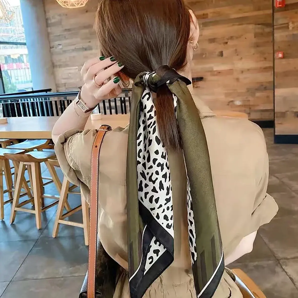 70cm Pink Floral Silk Scarf for Women Simulated Silk Fresh and Elegant Versatile Headwear Clothing Bags and Square Scarf
