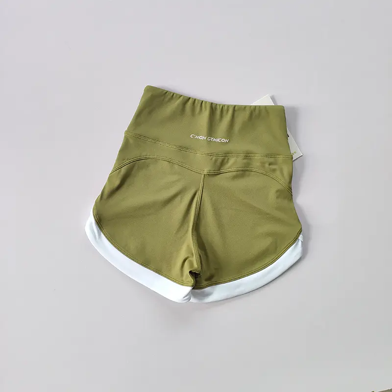High-waist Contrast Sports Shorts for Women's Fitness in Summer Red Buttocks Yoga Three-piece Pants Breathable and Casual Wear