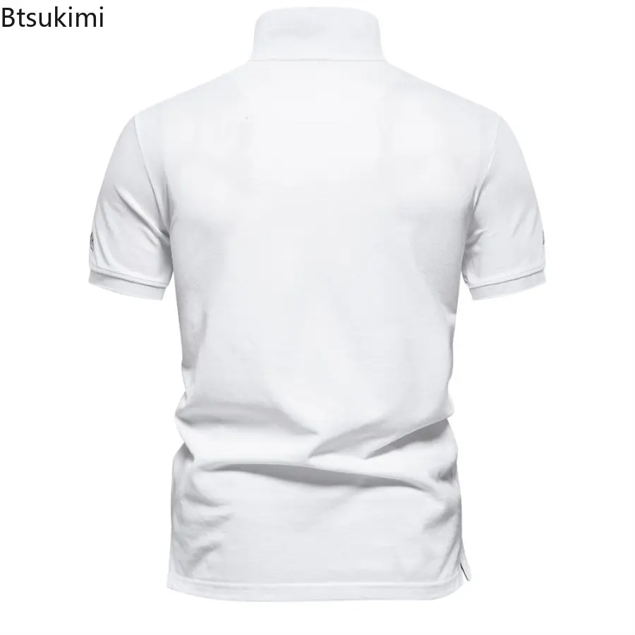 2025 Summer High-quality Embroidery Polo Shirts Men's Pure Cotton Short-sleeved Casual Tops Breathable Golf Sport Wear Tees Male