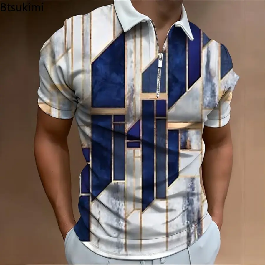 Hot Sale New Men's Summer Jacquard Business Casual Polo Shirts Fashion 3D Print Short-sleeved Slim T-shirt Men Social Golf Shirt