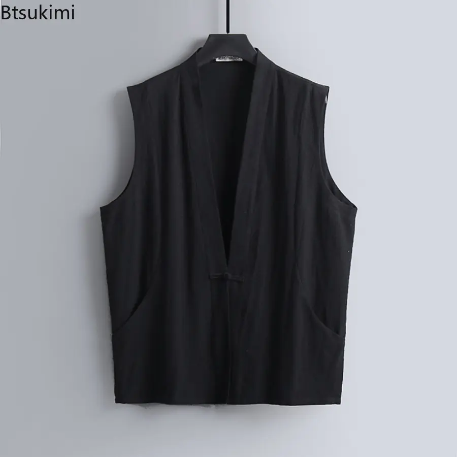 Summer Chinese Style Cotton Linen Vests Men's Solid Vintage Tang Suit Sleeveless Tank Tops Loose Casual Vests Male Plus Size 9XL