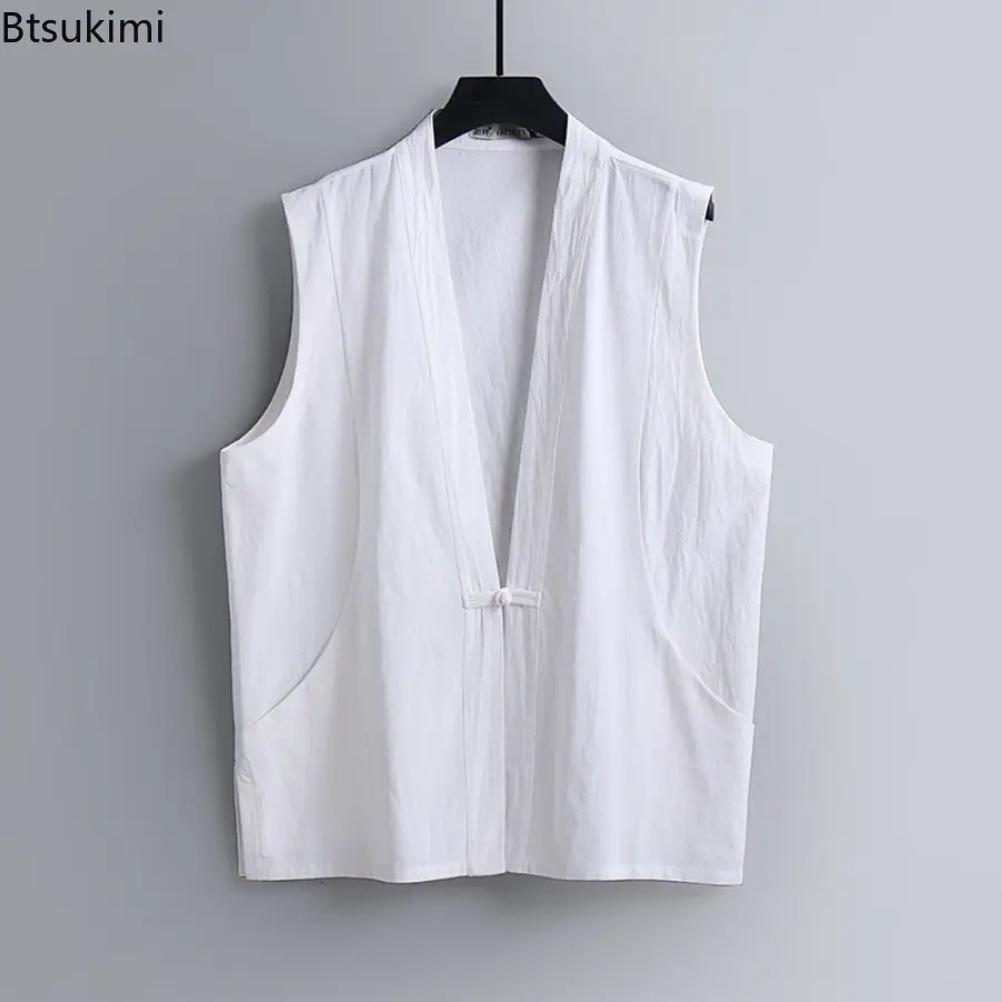 Summer Chinese Style Cotton Linen Vests Men's Solid Vintage Tang Suit Sleeveless Tank Tops Loose Casual Vests Male Plus Size 9XL