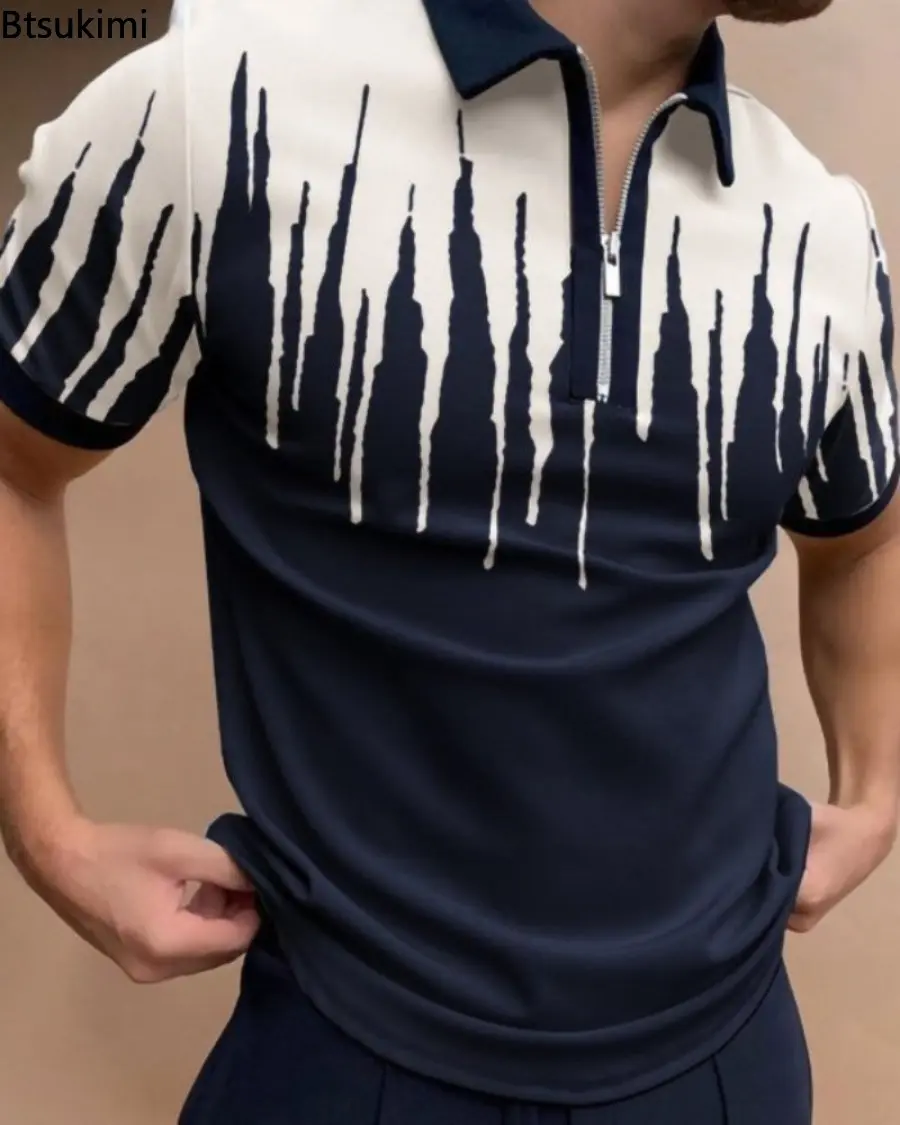 Hot Sale New Men's Summer Jacquard Business Casual Polo Shirts Fashion 3D Print Short-sleeved Slim T-shirt Men Social Golf Shirt