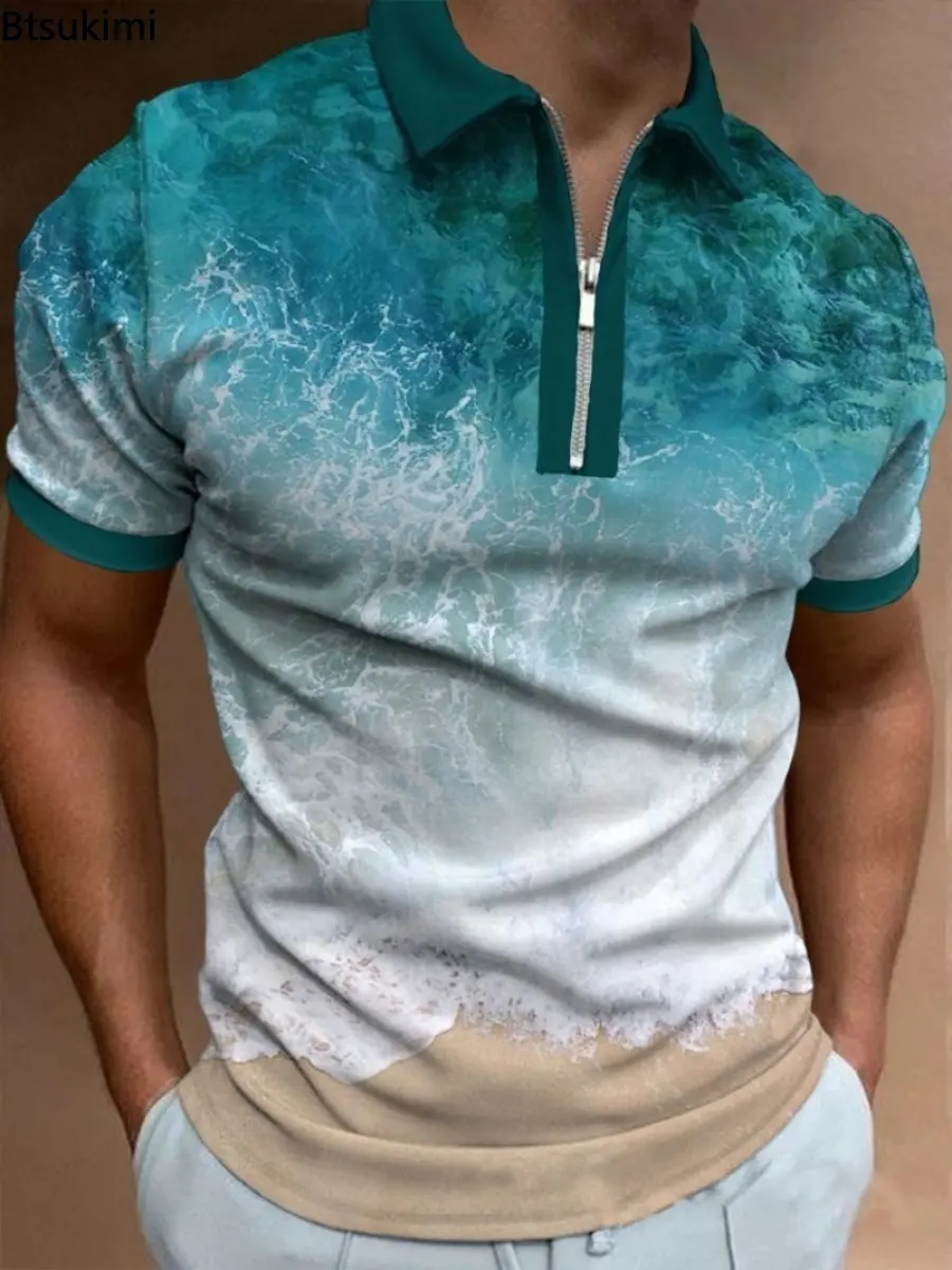 Hot Sale New Men's Summer Jacquard Business Casual Polo Shirts Fashion 3D Print Short-sleeved Slim T-shirt Men Social Golf Shirt