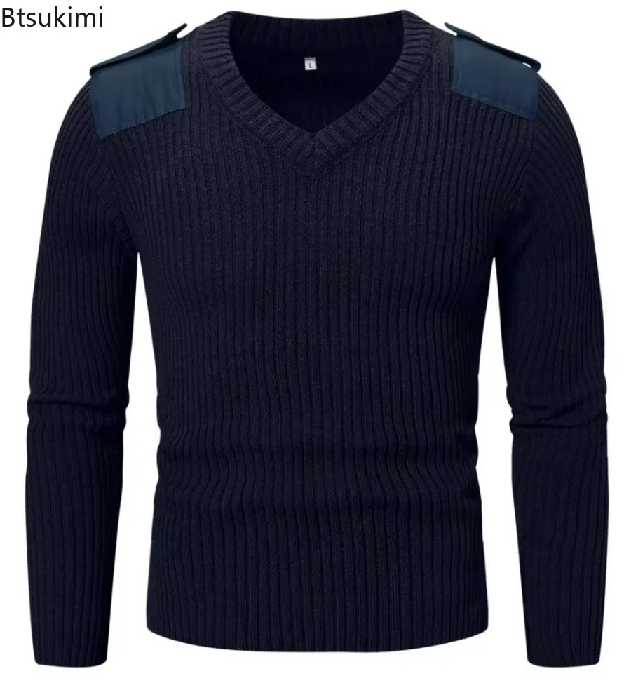 2025 Autumn Winter New Men Long-sleeved V-Neck Sweaters Cold-proof and Warm-keeping Wool Sweater Men's Solid Knitted Pullover
