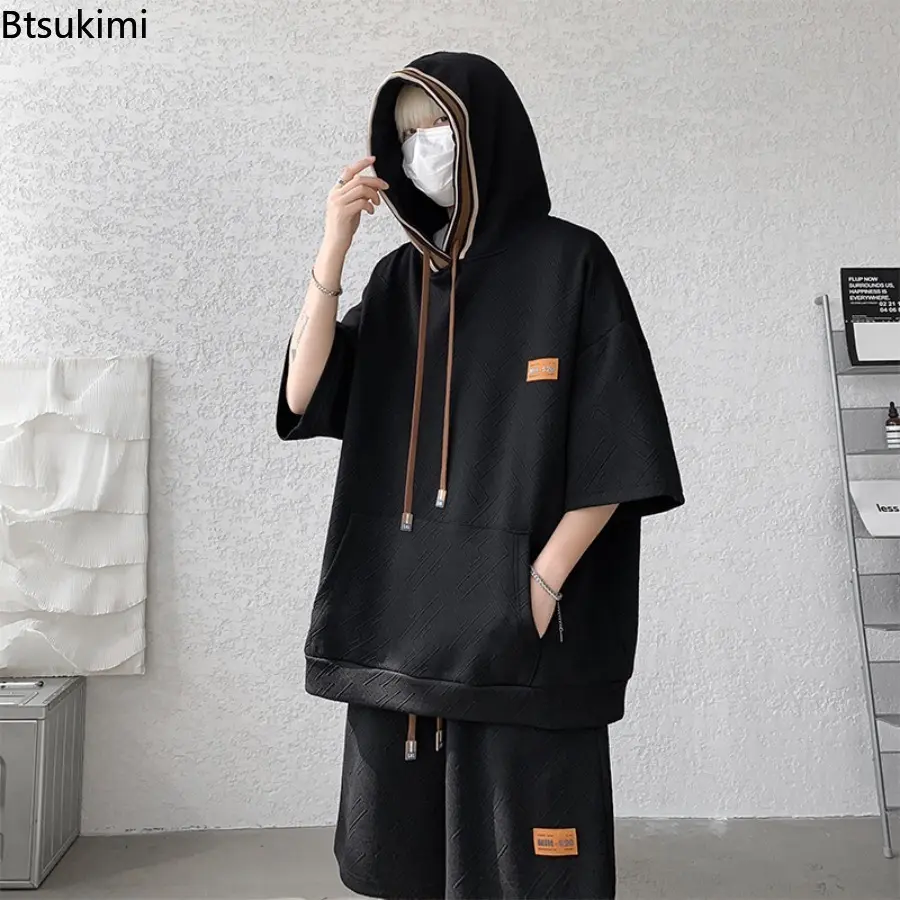 Men's Hooded Short Sleeved T-shirt Shorts Two-piece Set Summer Trend Casual Sports Fitness Oversized SIze M-8XL Two-piece Set