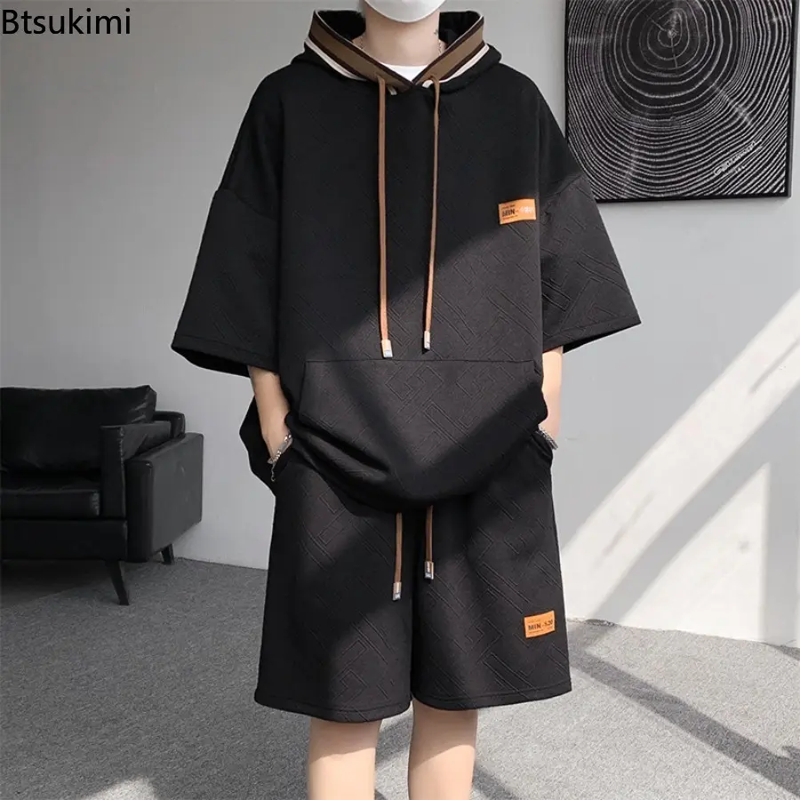 Men's Hooded Short Sleeved T-shirt Shorts Two-piece Set Summer Trend Casual Sports Fitness Oversized SIze M-8XL Two-piece Set