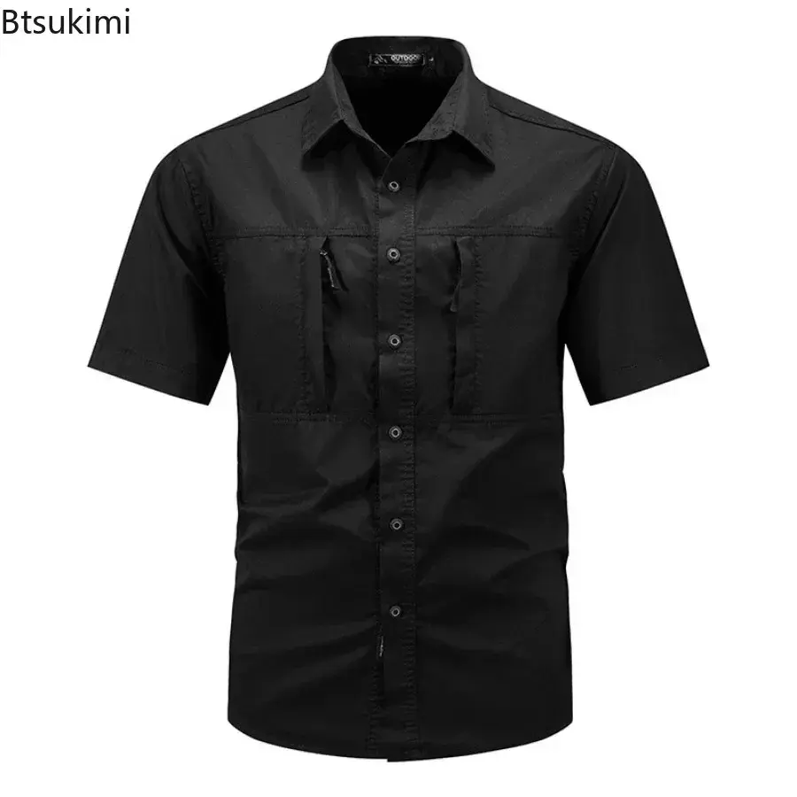 New Men's Tactical Short-sleeved 100% Cotton Shirts Summer Outdoor Multi-pocket Cargo Shirt Men Hiking Fishing Work T-shirt Tops