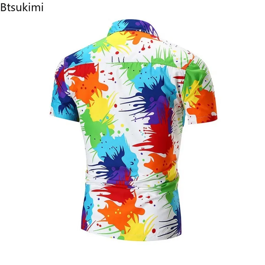 Summer Hawaiian Shirt 2025 New Men's Fashion Casual Slim Short-sleeved Splash Ink Print Shirt Men Trend Streetwear Beach Blouse