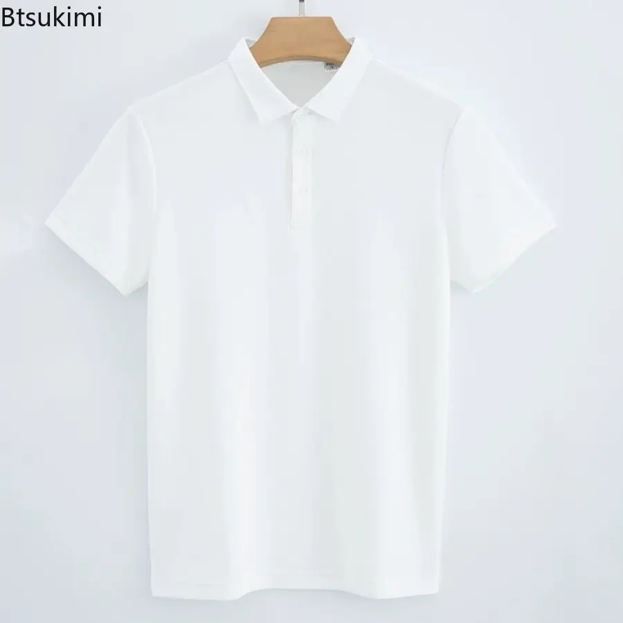 New 2025 Summer Cotton Cool Feeling Fabric Polo Shirts Flip Collar Business High-end Top for Men Casual Loose Solid Color Shirts