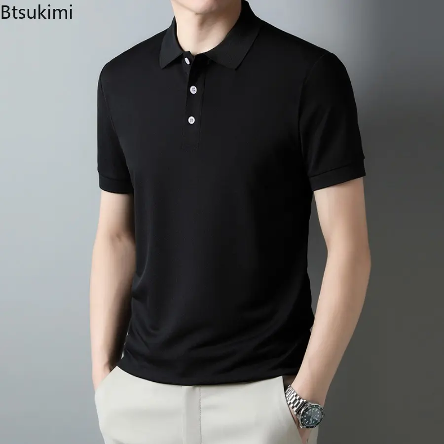 High-grade Men's Business Casual Shirts Summer Solid Short-sleeved Polo Shirts Breathable Slim All-match Tops Men Quick Dry Tees