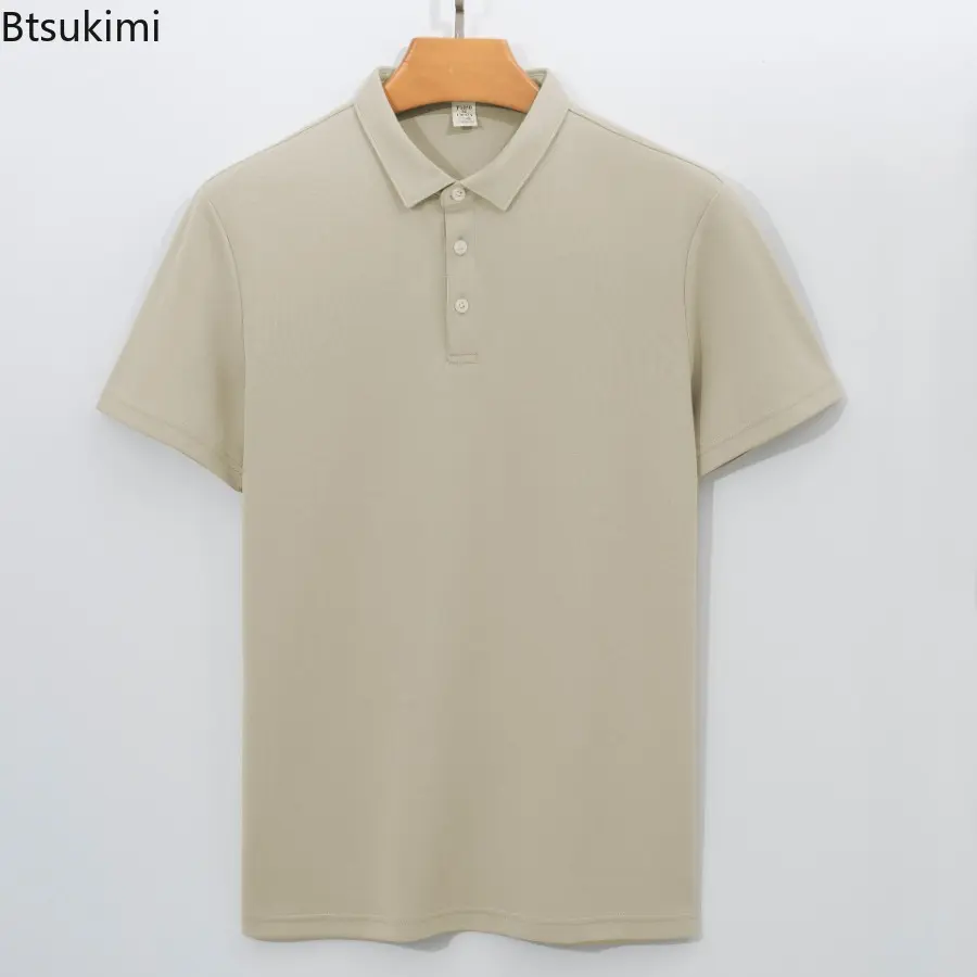 New 2025 Summer Cotton Cool Feeling Fabric Polo Shirts Flip Collar Business High-end Top for Men Casual Loose Solid Color Shirts