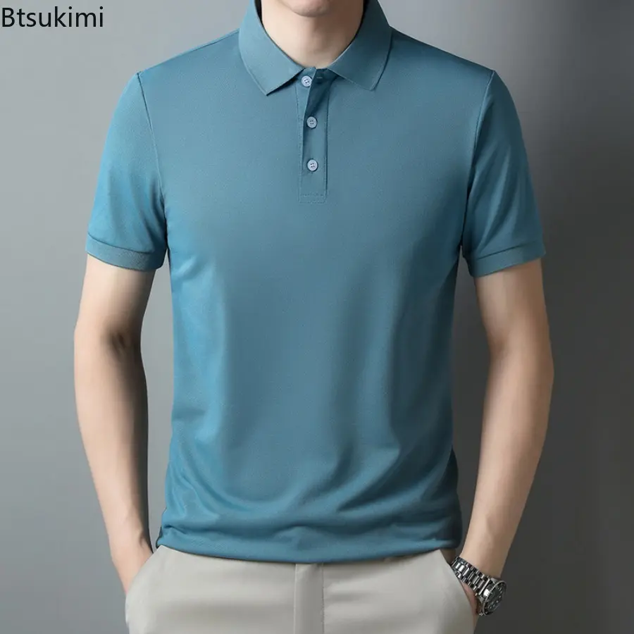 High-grade Men's Business Casual Shirts Summer Solid Short-sleeved Polo Shirts Breathable Slim All-match Tops Men Quick Dry Tees