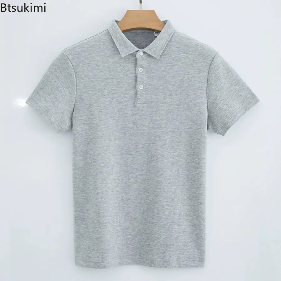 New 2025 Summer Cotton Cool Feeling Fabric Polo Shirts Flip Collar Business High-end Top for Men Casual Loose Solid Color Shirts