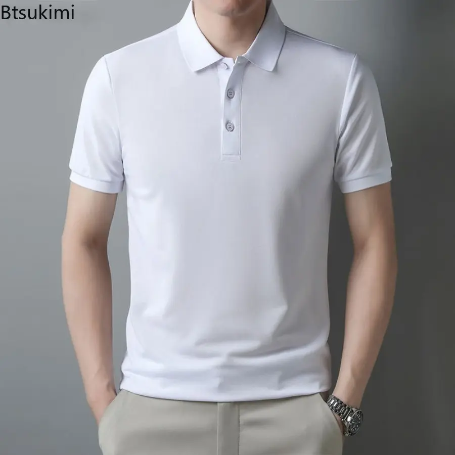 High-grade Men's Business Casual Shirts Summer Solid Short-sleeved Polo Shirts Breathable Slim All-match Tops Men Quick Dry Tees