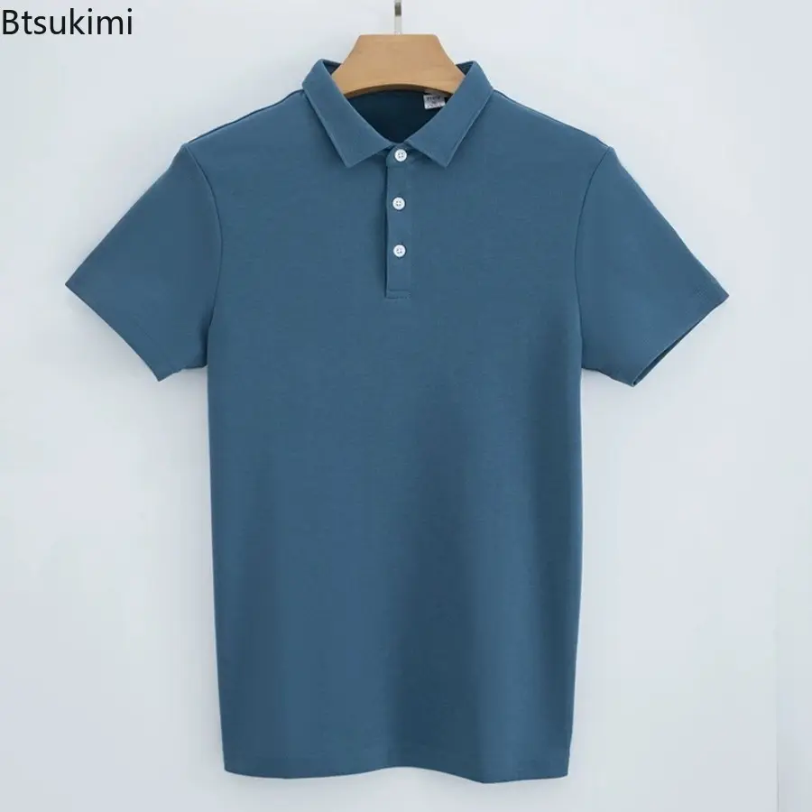 New 2025 Summer Cotton Cool Feeling Fabric Polo Shirts Flip Collar Business High-end Top for Men Casual Loose Solid Color Shirts