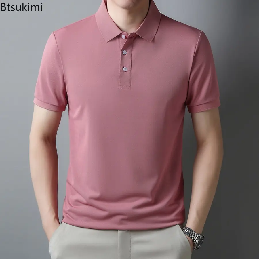 High-grade Men's Business Casual Shirts Summer Solid Short-sleeved Polo Shirts Breathable Slim All-match Tops Men Quick Dry Tees