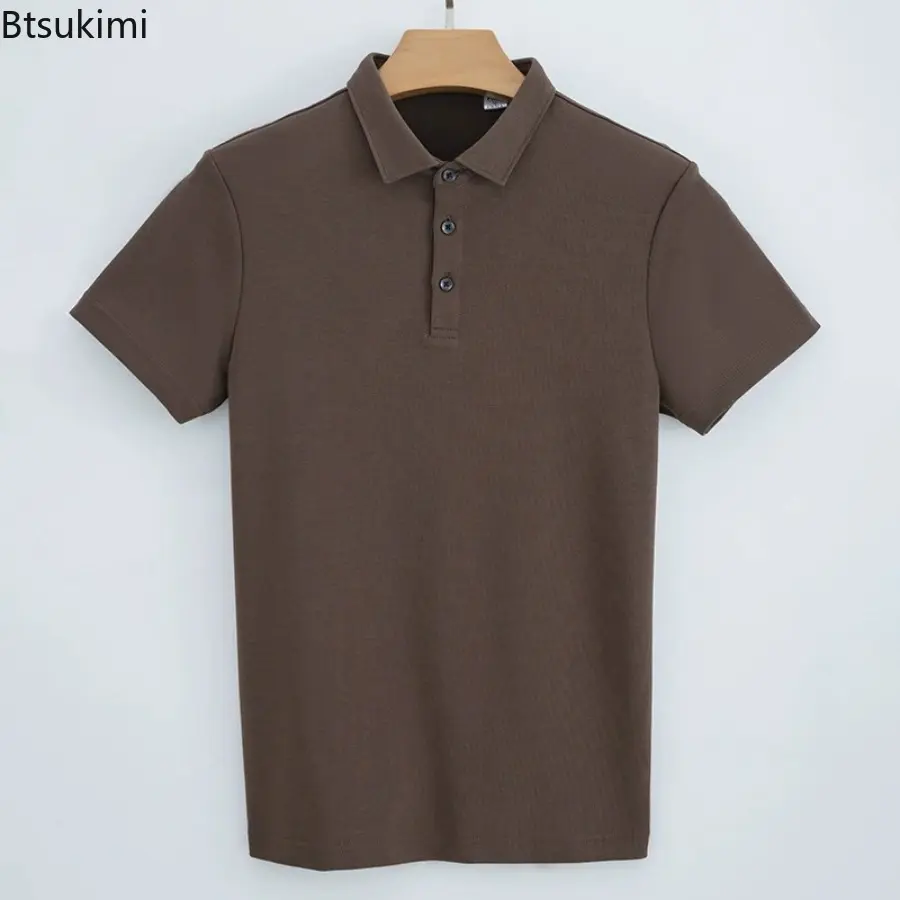 New 2025 Summer Cotton Cool Feeling Fabric Polo Shirts Flip Collar Business High-end Top for Men Casual Loose Solid Color Shirts