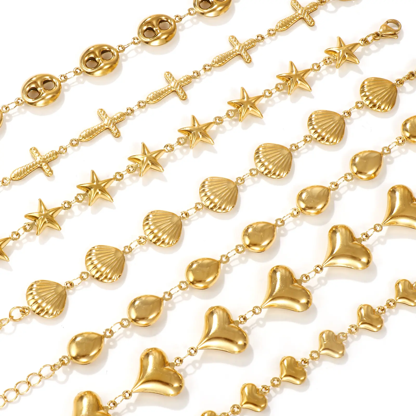 Ocean Stylish Bracelet 18K Gold Plated 304 Stainless Steel Handmade Link Chain Bracelets For Women Gift 16cm(6.3") long