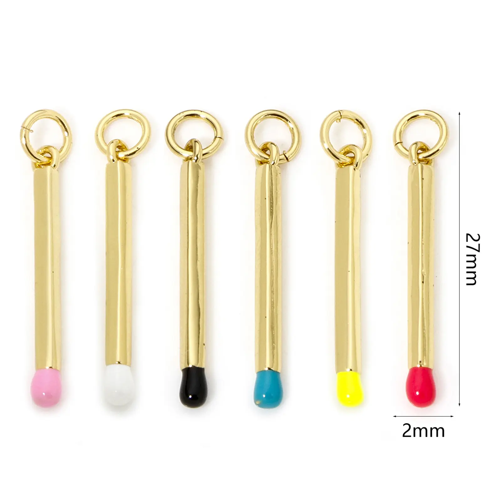 2 Piece Brass Charms 18K Real Gold Plated Multicolor Enamel Match 3D Pendants For DIY Necklace Making Findings 27mm x 2mm