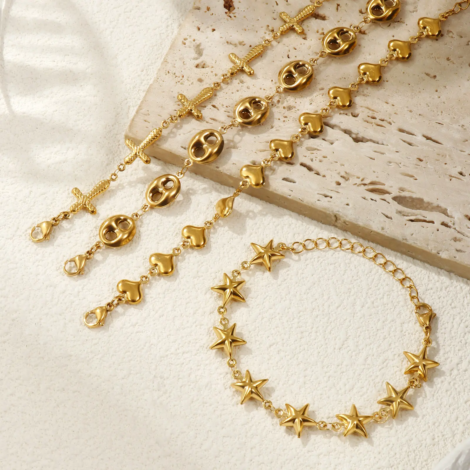 Ocean Stylish Bracelet 18K Gold Plated 304 Stainless Steel Handmade Link Chain Bracelets For Women Gift 16cm(6.3") long