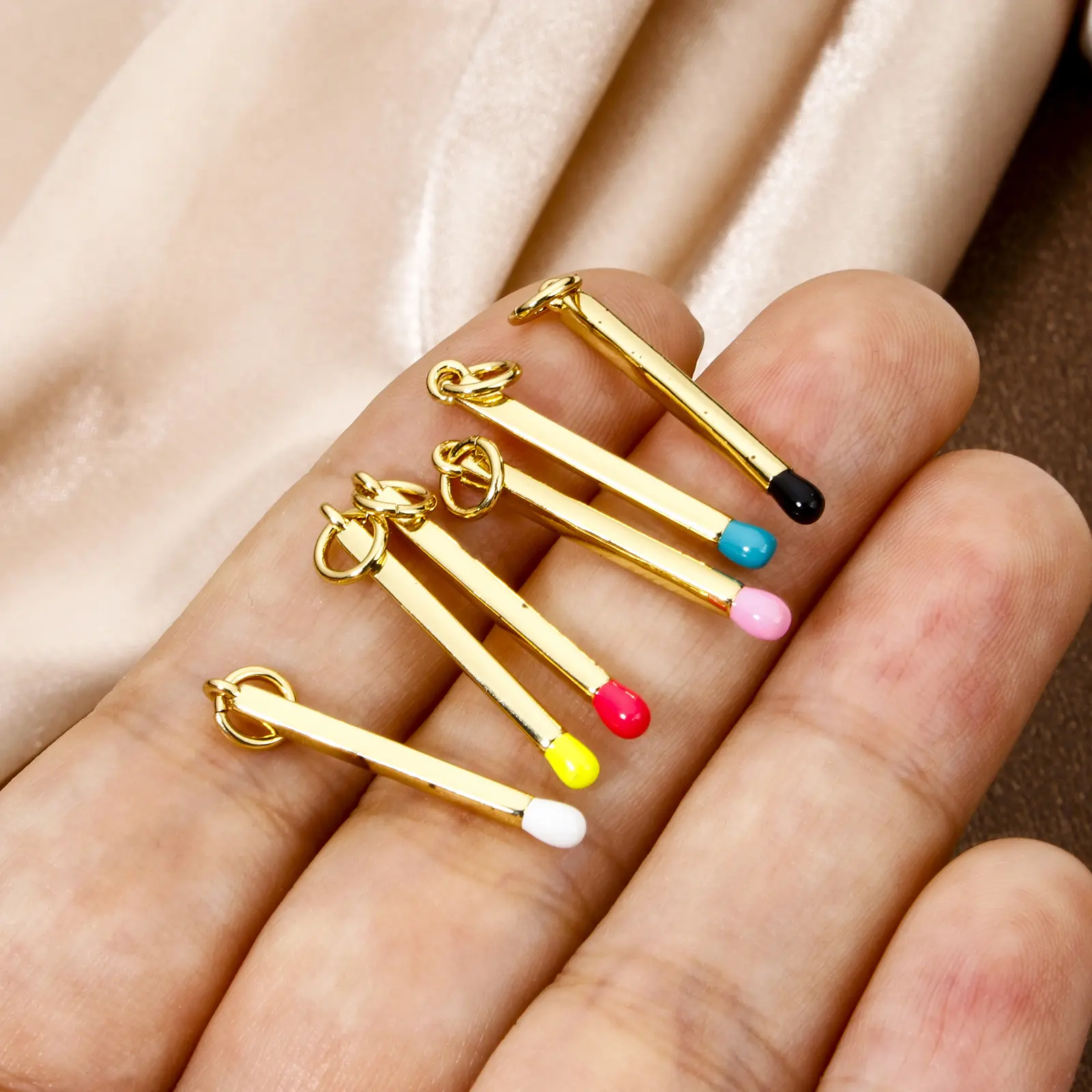 2 Piece Brass Charms 18K Real Gold Plated Multicolor Enamel Match 3D Pendants For DIY Necklace Making Findings 27mm x 2mm