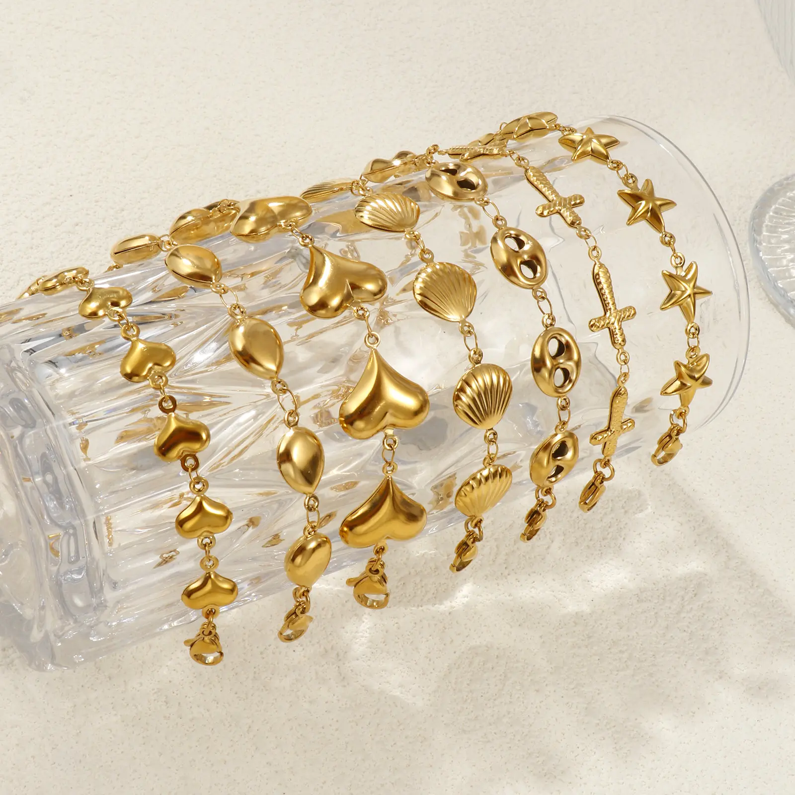 Ocean Stylish Bracelet 18K Gold Plated 304 Stainless Steel Handmade Link Chain Bracelets For Women Gift 16cm(6.3") long