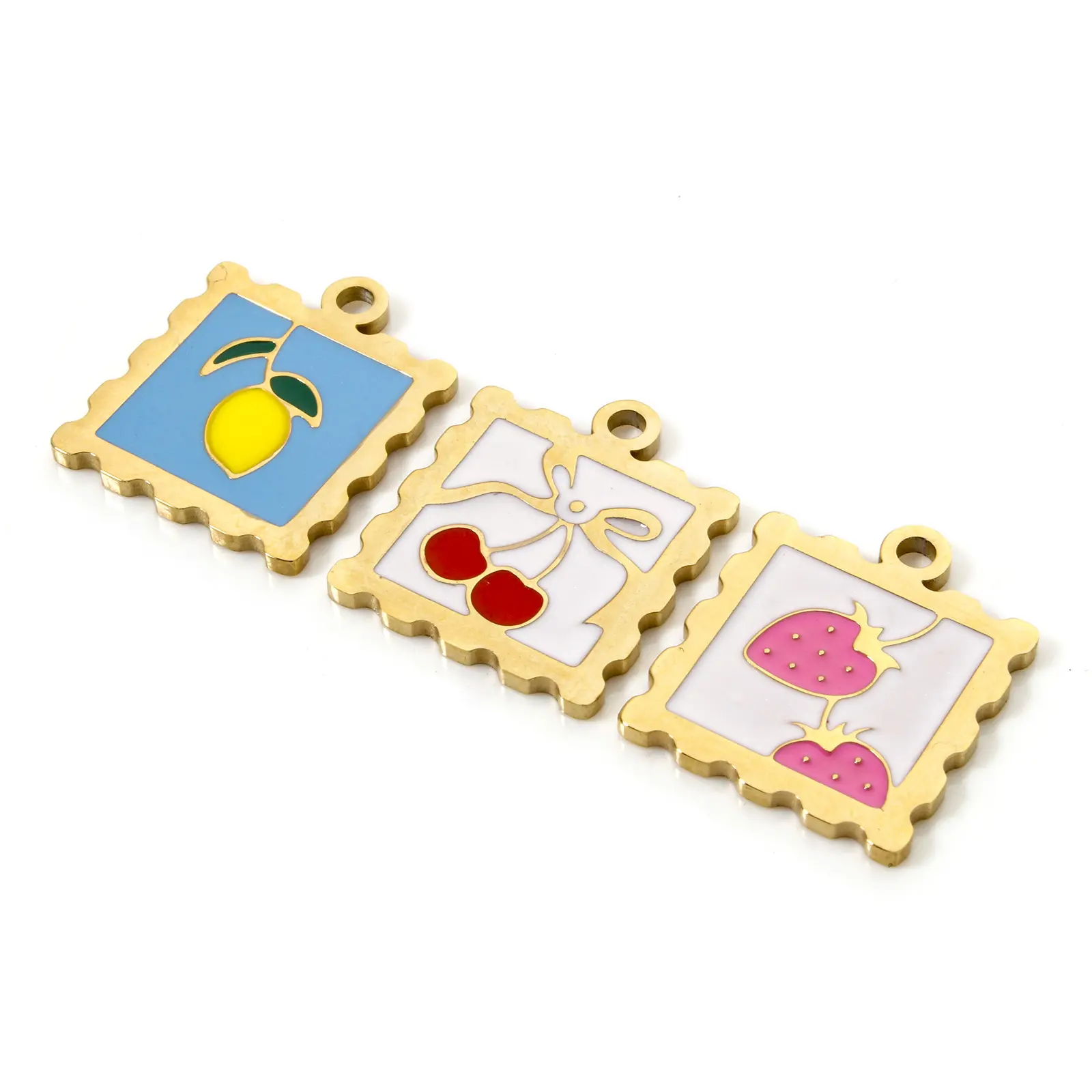 2 PCs 304 Stainless Steel Charms 14K Real Gold Plated Square Strawberry Fruit Enamel Pendants For Necklace Bracelet DIY Making