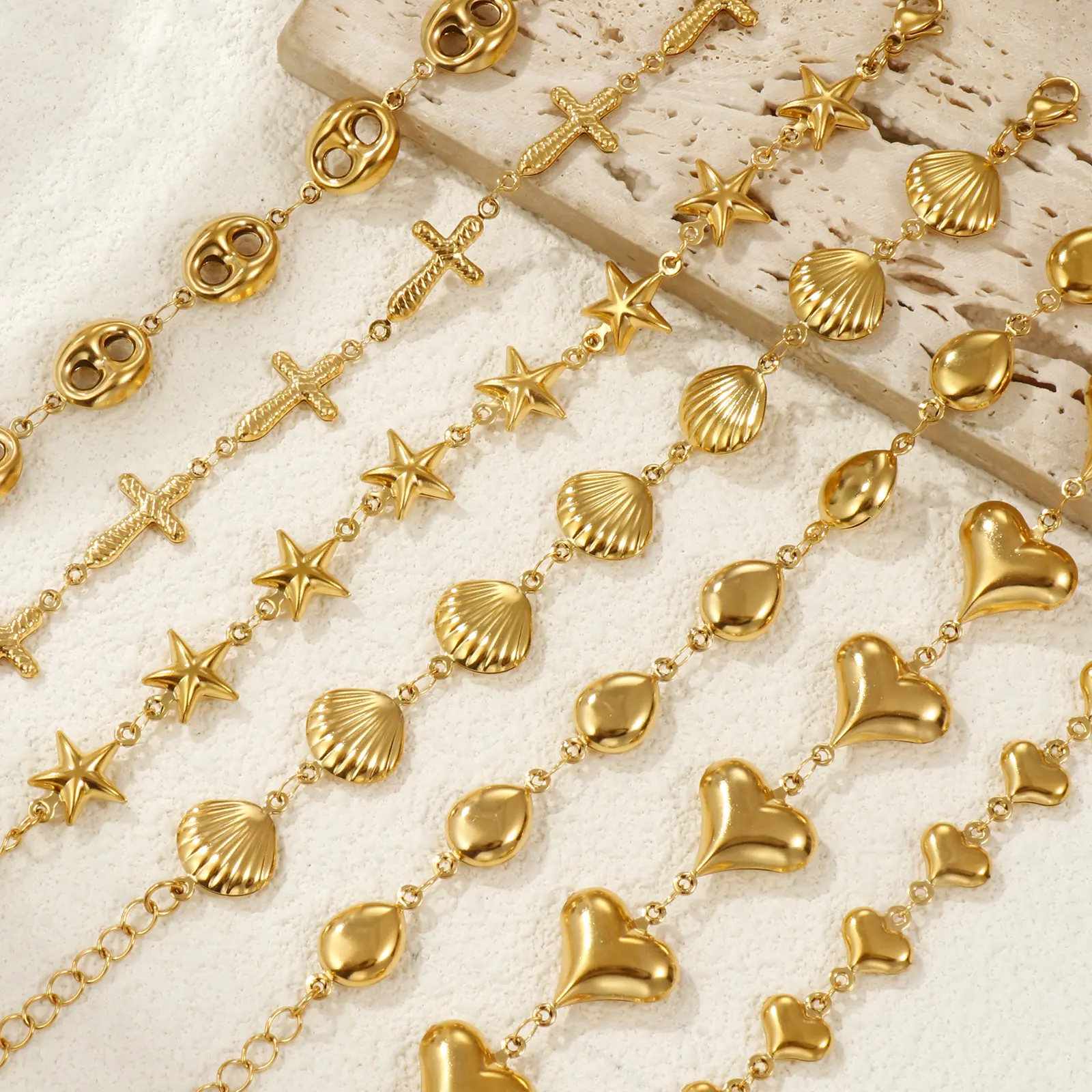 Ocean Stylish Bracelet 18K Gold Plated 304 Stainless Steel Handmade Link Chain Bracelets For Women Gift 16cm(6.3") long