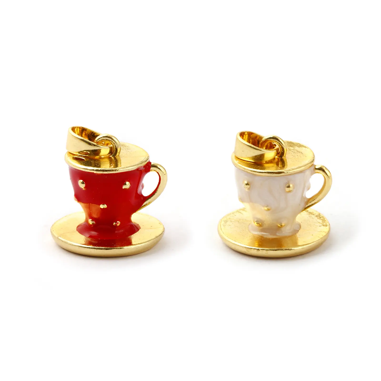 1 Piece Brass Tableware Charms 18K Gold Plated 3D Coffee Cup For DIY Jewelry Necklace Making Findings 18x14mm