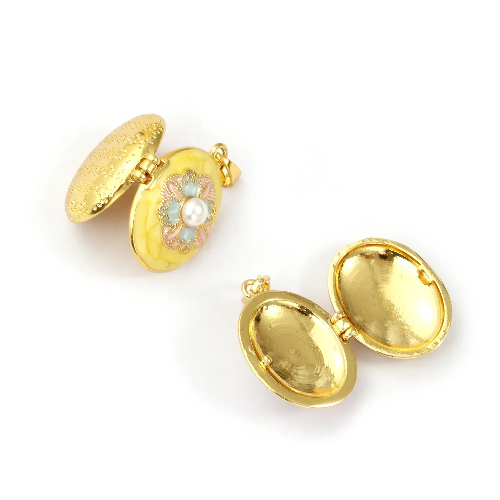 1 Piece Brass & Acrylic Picture Photo Locket Frame Pendants 18K Gold Plated Enamel Oval Flower Can Open Charms For DIY Neckalce