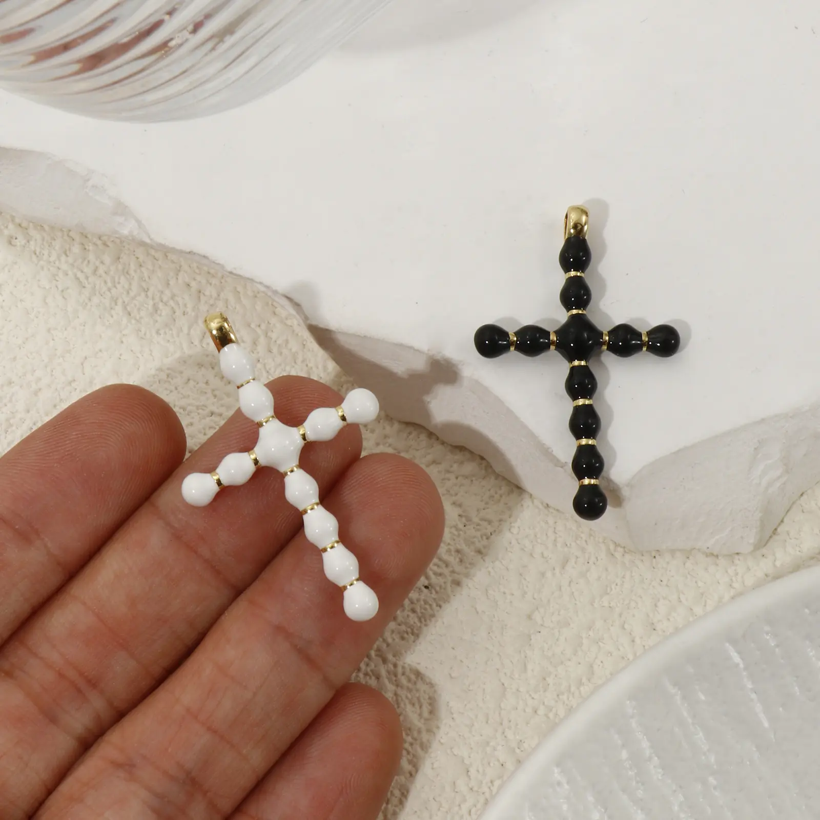 1 Piece Brass Religious Charms 18K Real Gold Plated Enamel Cross Pendant For DIY Necklace Jewelry Making Findings  3.6cm x 2.3cm