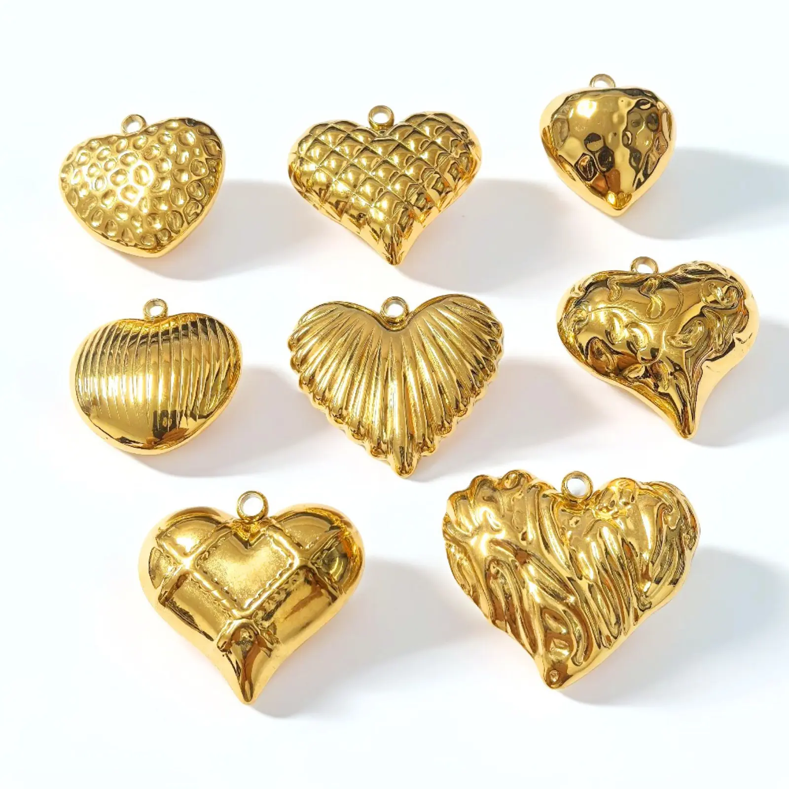 304 Stainless Steel Pendants Heart Texture 3D Metal Charms 18K Gold Plated For Necklace Jewelry Making Findings, 1 Piece