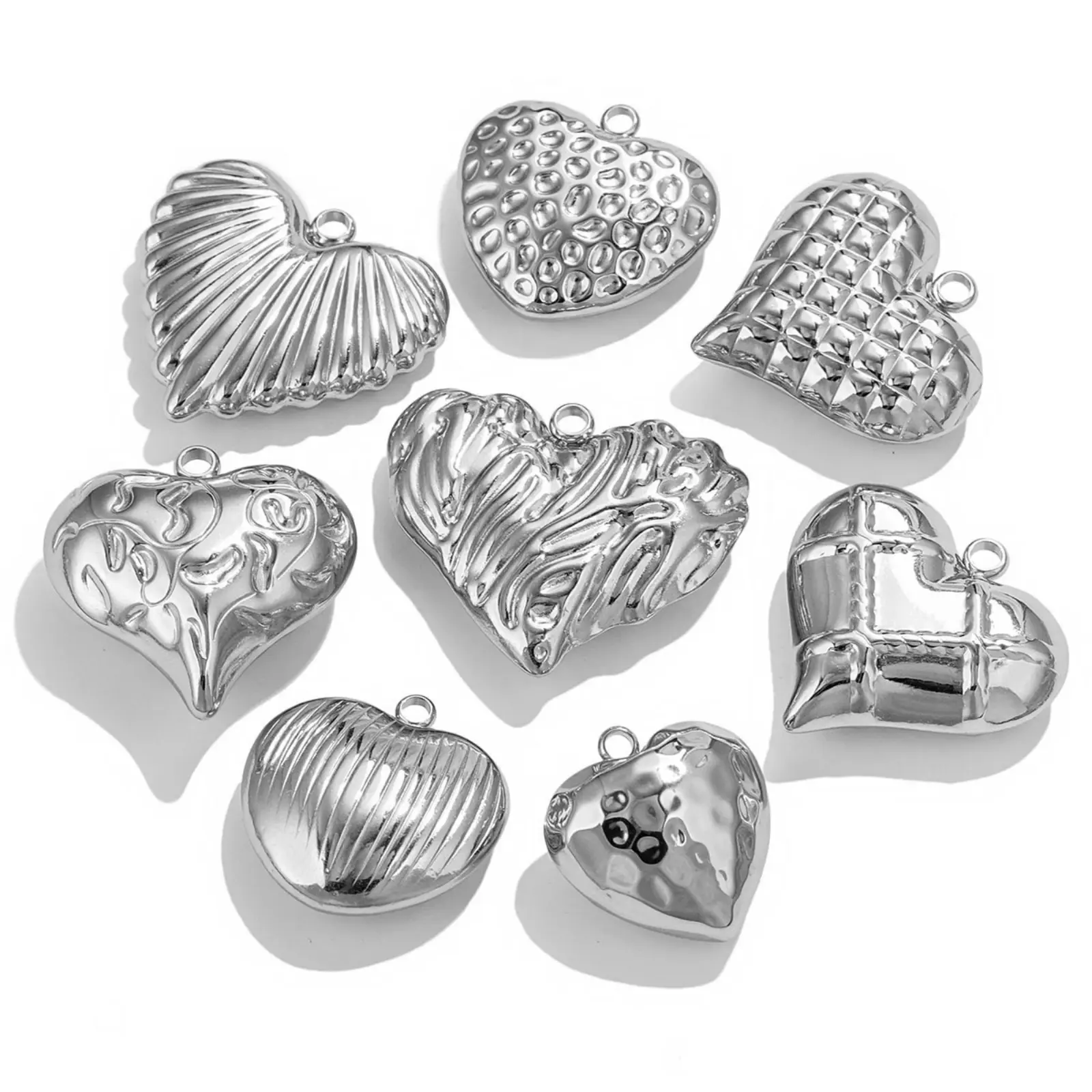 304 Stainless Steel Pendants Heart Texture 3D Metal Charms 18K Gold Plated For Necklace Jewelry Making Findings, 1 Piece