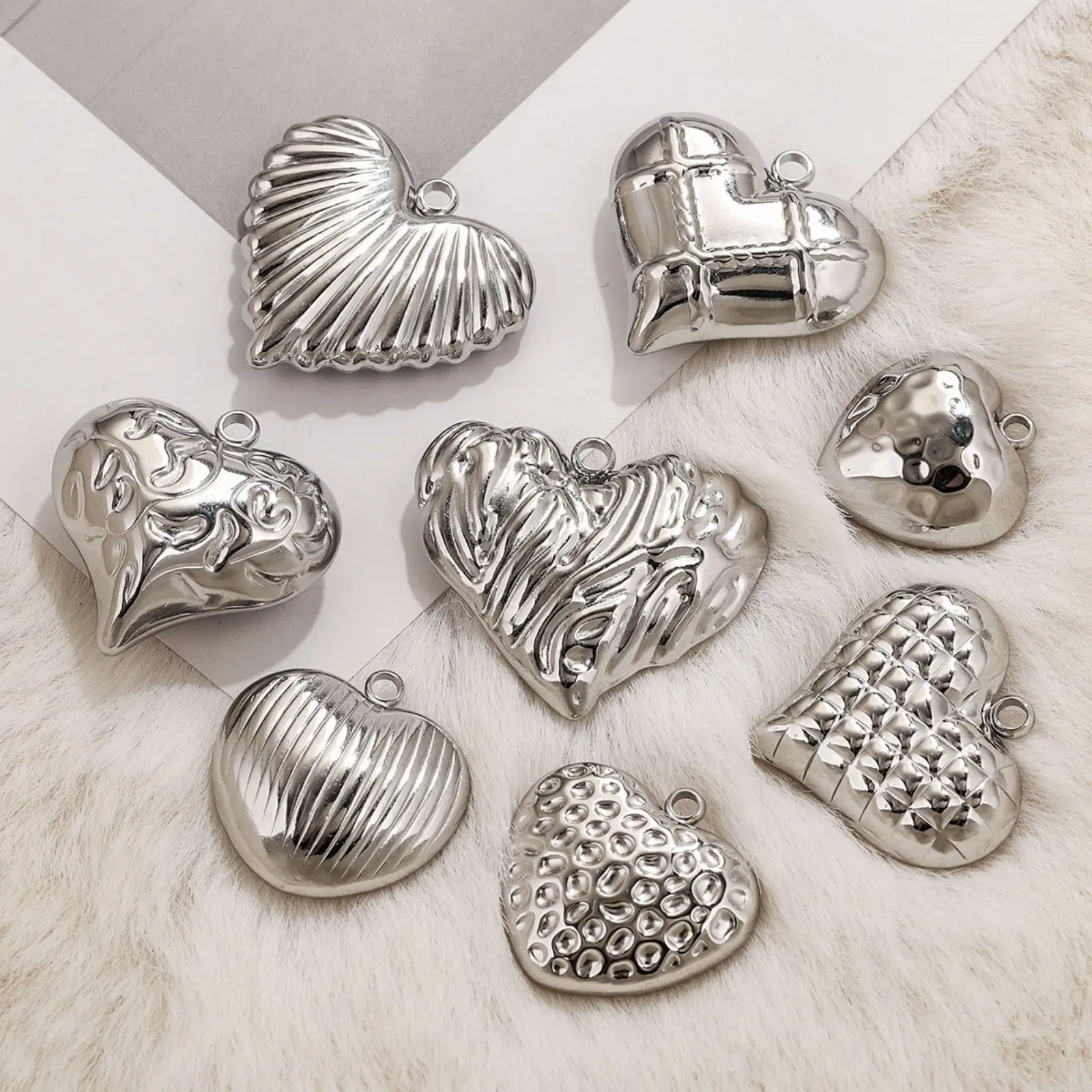 304 Stainless Steel Pendants Heart Texture 3D Metal Charms 18K Gold Plated For Necklace Jewelry Making Findings, 1 Piece