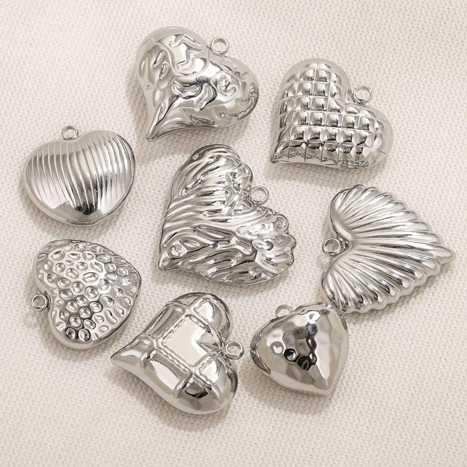 304 Stainless Steel Pendants Heart Texture 3D Metal Charms 18K Gold Plated For Necklace Jewelry Making Findings, 1 Piece