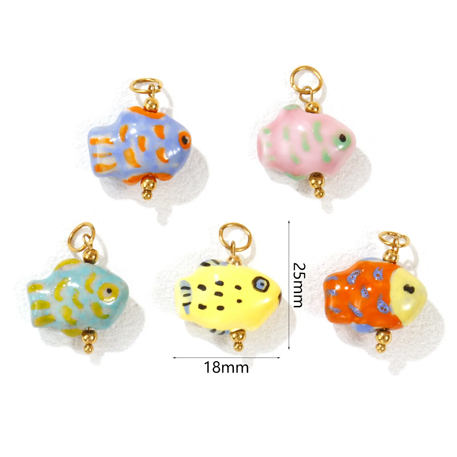 1 Piece 304 Stainless Steel & Ceramic Ocean Fish Jewelry Charms 18K Gold Plated Pendant For DIY Necklace Making 25mm x 18mm