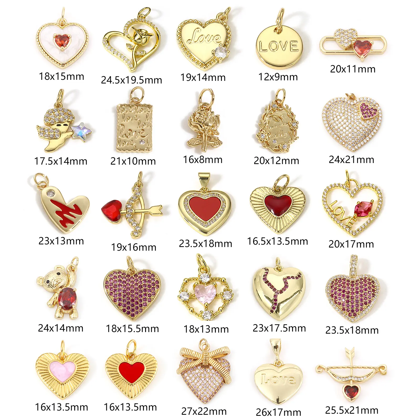 1 Piece Brass Charms 18K Real Gold Plated Heart Pendants For DIY Necklace Bracelet Findings Jewelry Making