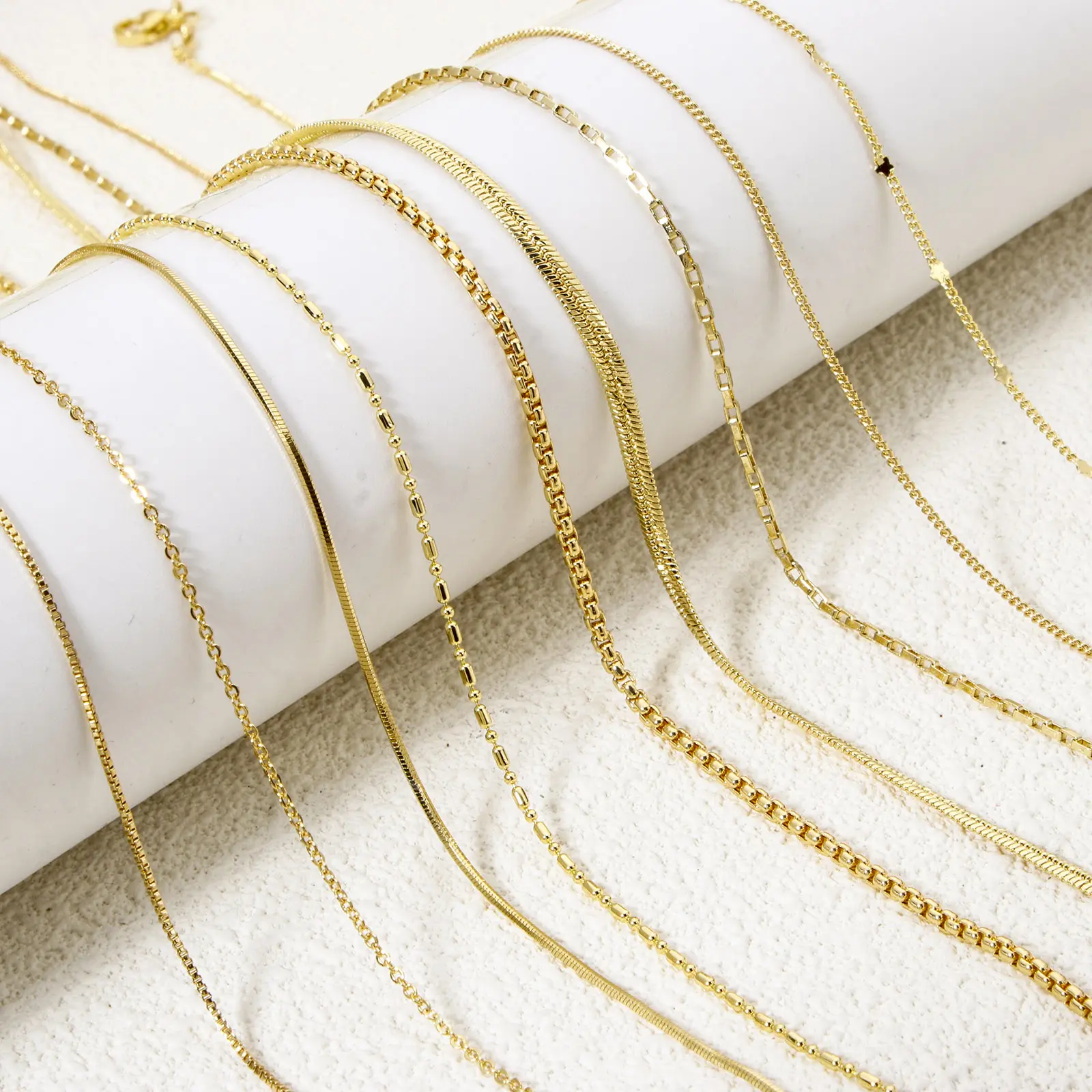 1 Piece Brass 18K Gold Plated Link Chain Necklace Snake Bamboo Bead Chain For Women Men Choker Necklaces Jewelry 44.5-46cm Long