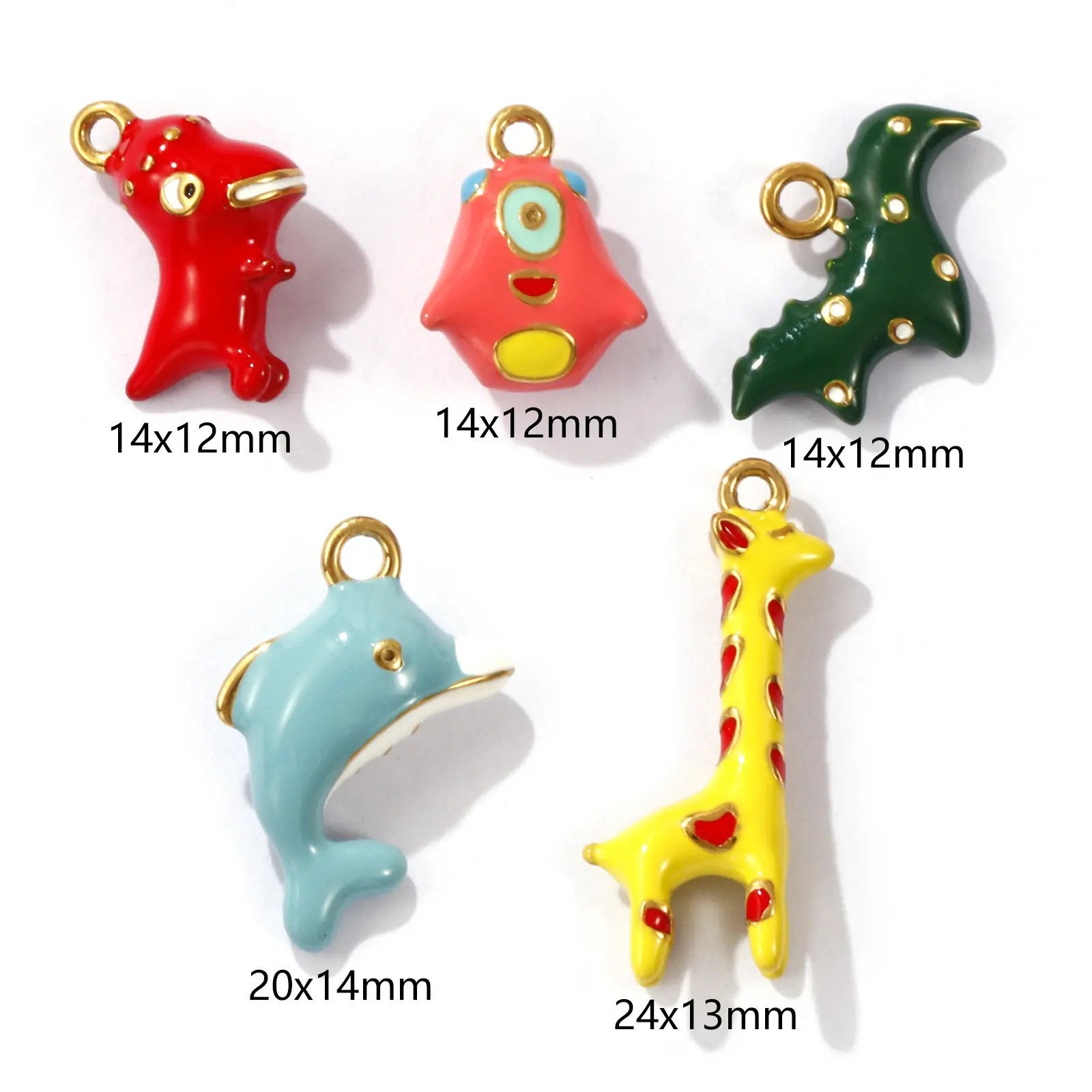 1 Piece 304 Stainless Steel 3D Charms 18K Gold Plated Animal Enamel Dinosaur Dolphin Giraffe Pendant For DIY Neckalce Making