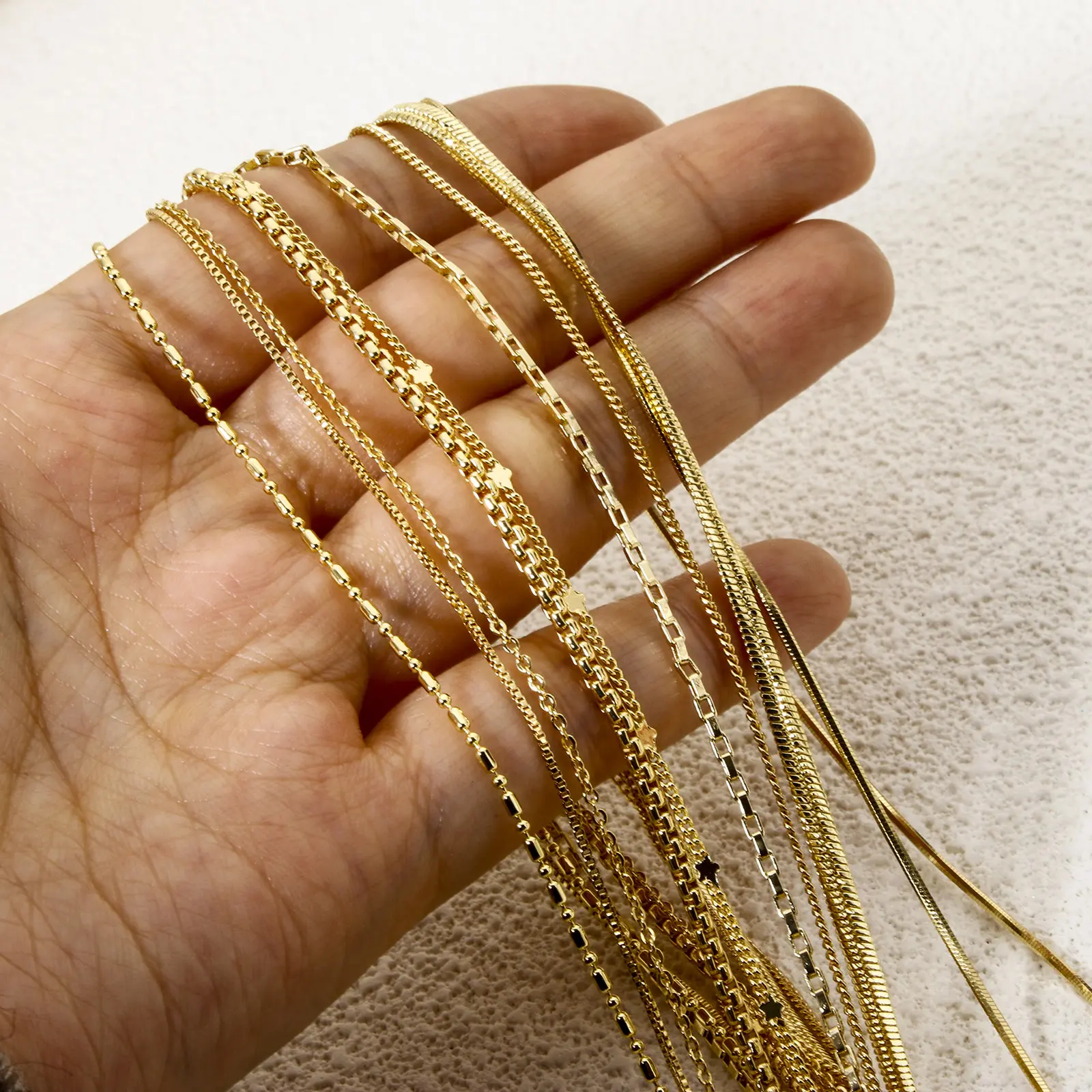 1 Piece Brass 18K Gold Plated Link Chain Necklace Snake Bamboo Bead Chain For Women Men Choker Necklaces Jewelry 44.5-46cm Long