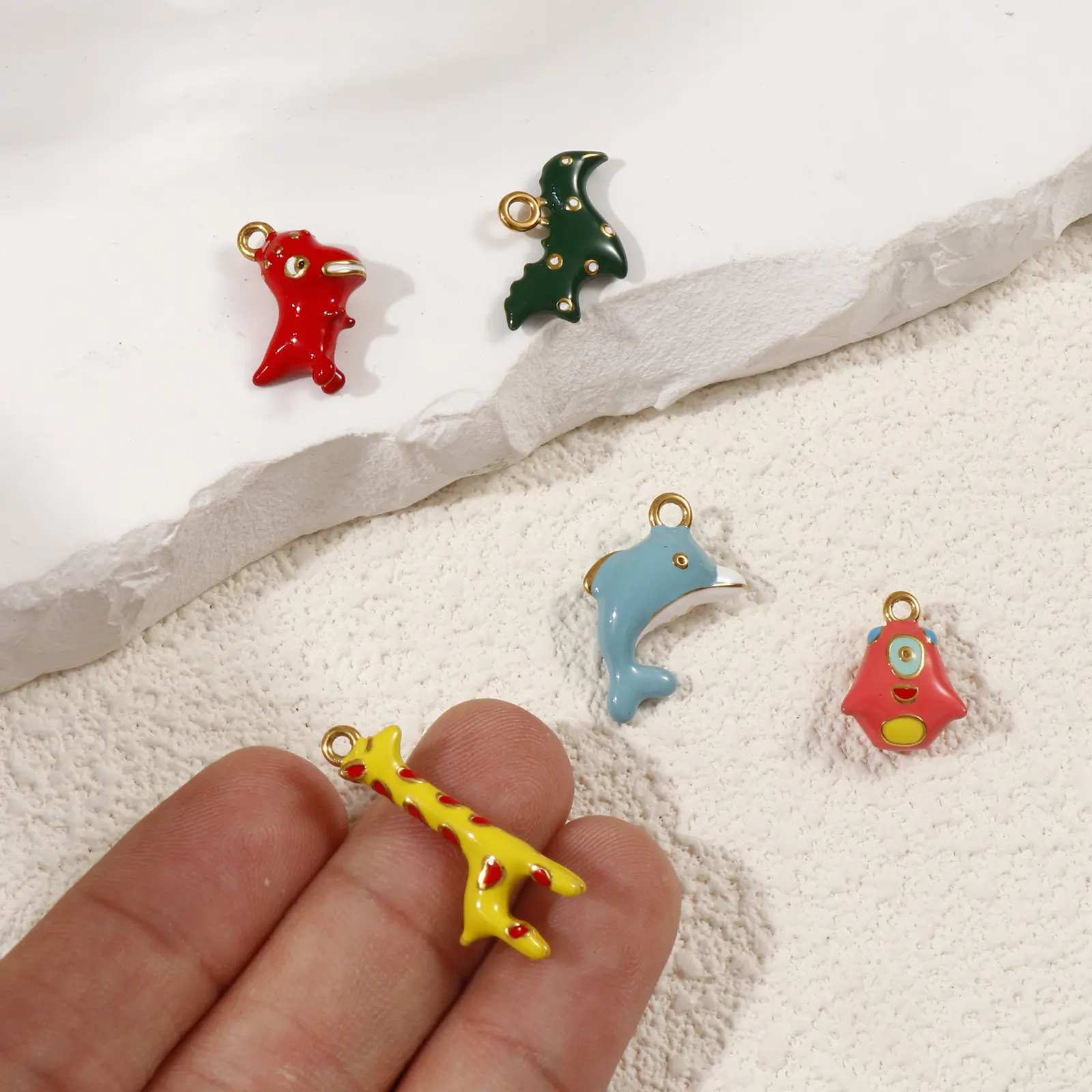1 Piece 304 Stainless Steel 3D Charms 18K Gold Plated Animal Enamel Dinosaur Dolphin Giraffe Pendant For DIY Neckalce Making