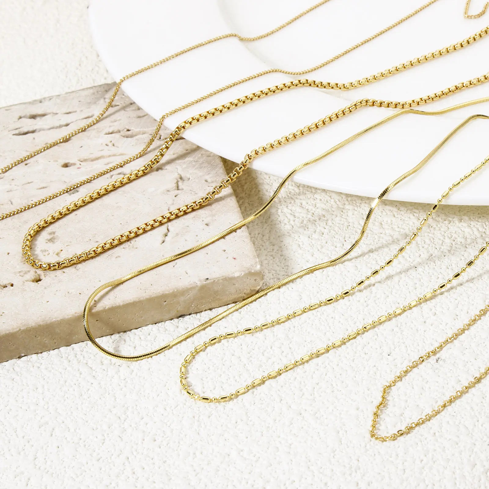 1 Piece Brass 18K Gold Plated Link Chain Necklace Snake Bamboo Bead Chain For Women Men Choker Necklaces Jewelry 44.5-46cm Long