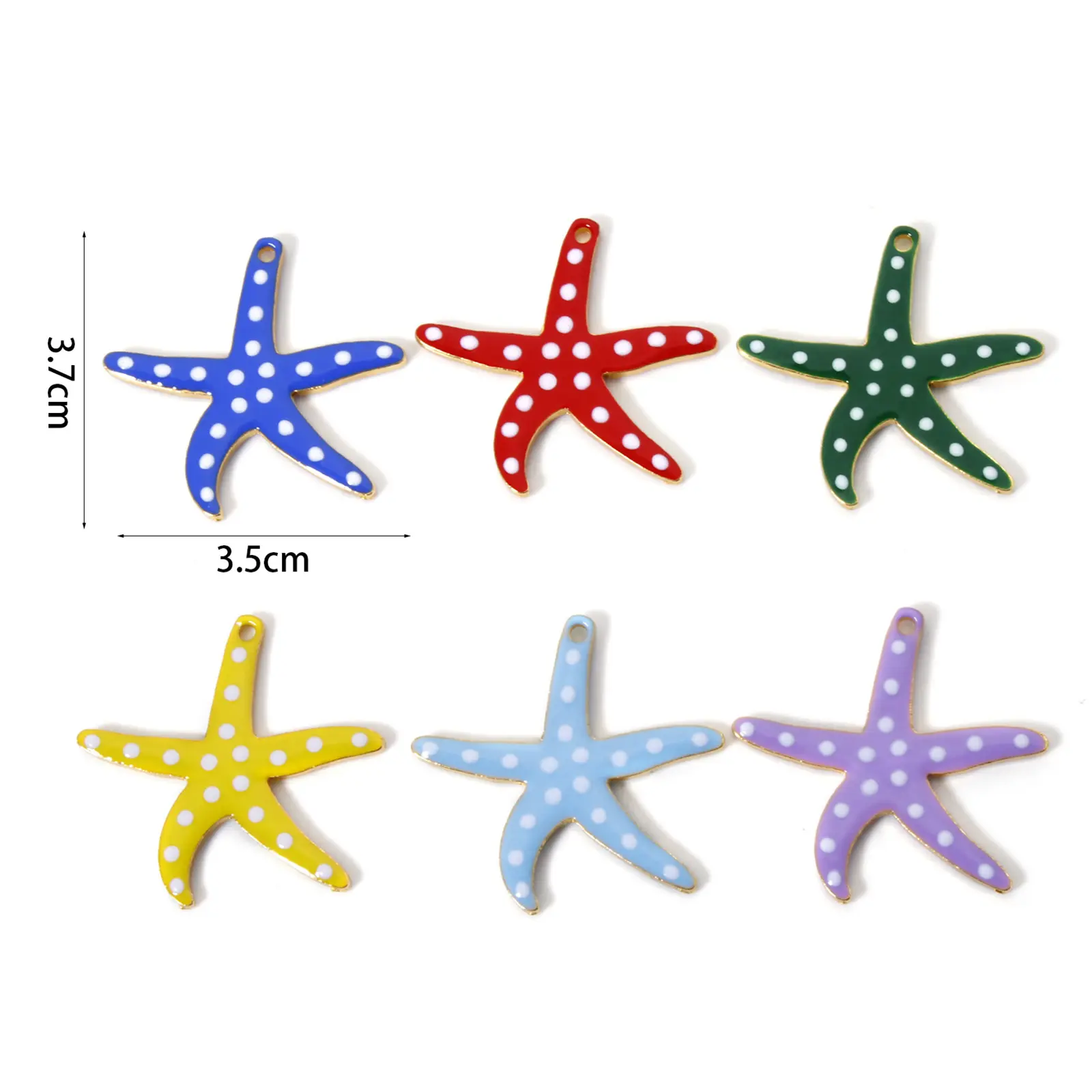 5PCs Ocean Dot Starfish Jewelry Pendants Gold Plated Double-sided Enamelled Sequins Pendant For DIY Jewelry Making 3.7cm x 3.5cm